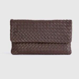 Italian Leather Handwoven Convertible Clutch, Dark Brown color